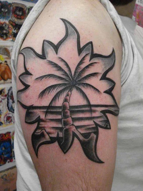 Amazing Palm Tree Tattoo on Right Half Sleeve
